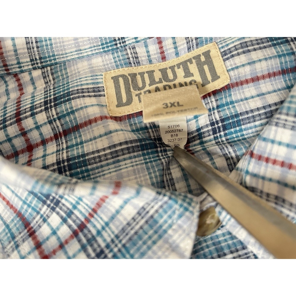 Duluth Trading Co Breezeshooter Red White Blue Vented Check‎ S/S Shirt Men's 3XL - Picture 5 of 9
